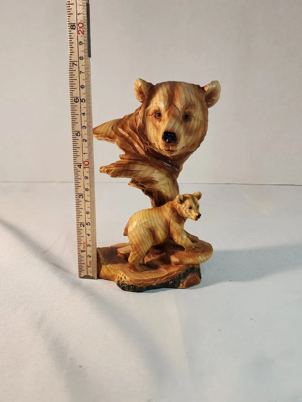 Zeckos Carved Wood Look Mother Bear and Cub Tabletop Statue